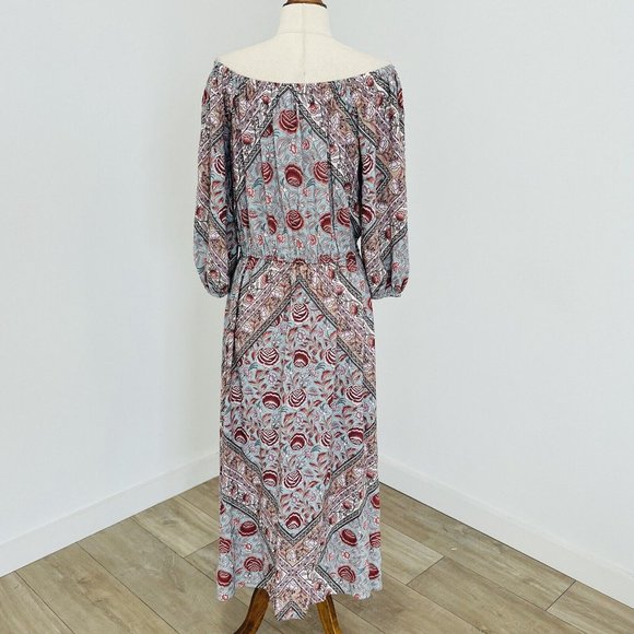 Tigerlily Maxi Dress Floral Rose Print Off the Shoulder Long Sleeve Size 8 - Picture 5 of 7